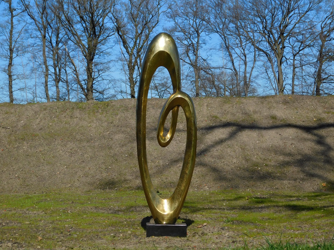 Large abstract sculpture IX - alu brass - on granite base