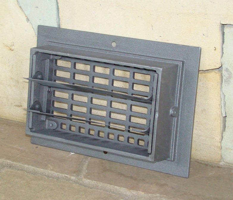 1 adjustable hot air grille fireplace, rectangular, cast iron.