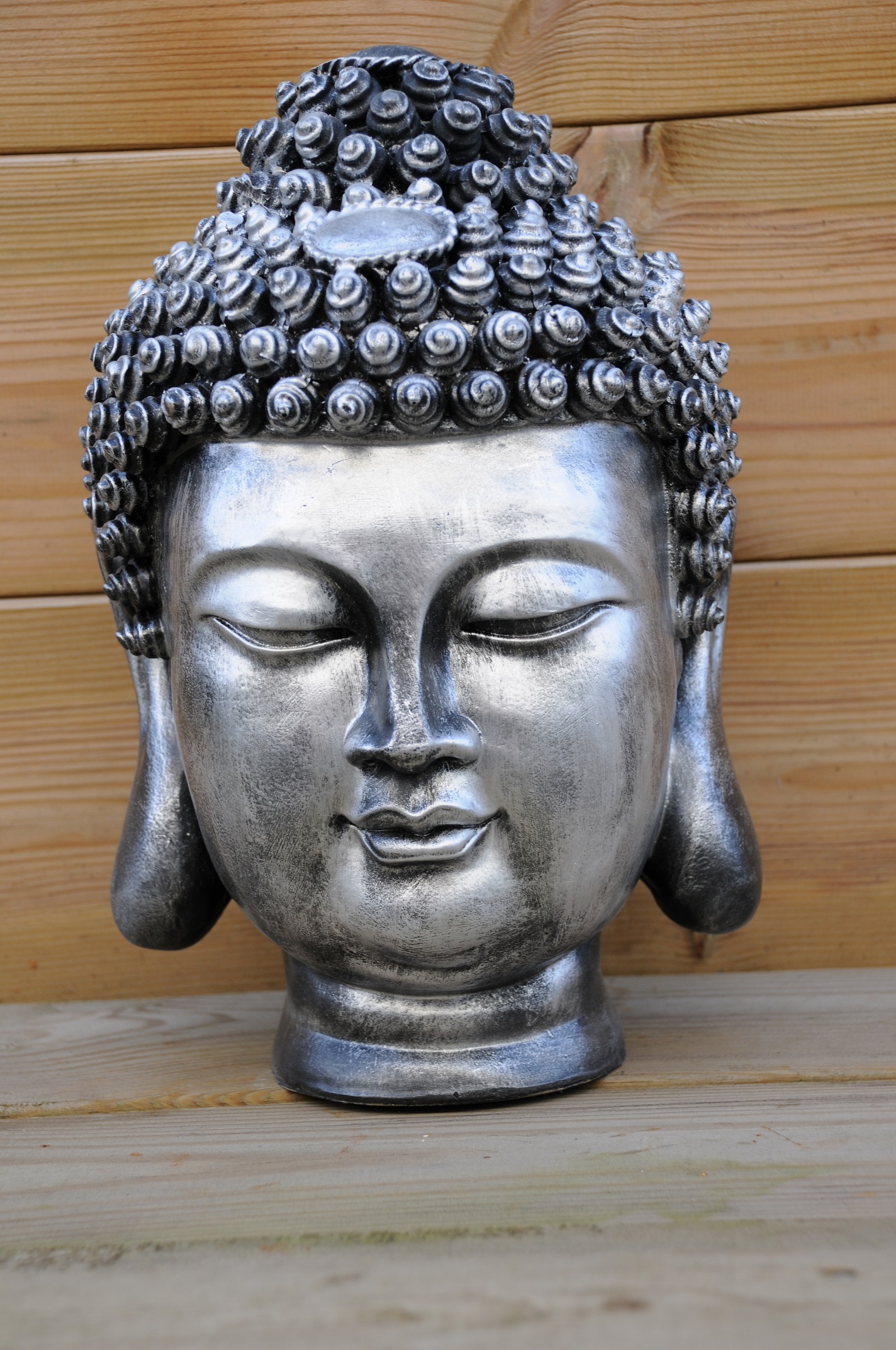 Indonesische Boeddha-hoofd, polystein-grijs-zilver-small!! CountryClassicDesign, Alle voor in en om uw huis. Maak van je een thuis.