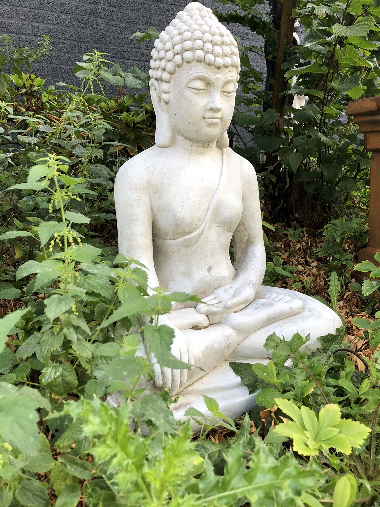 Mediterende boeddha, vol steen.