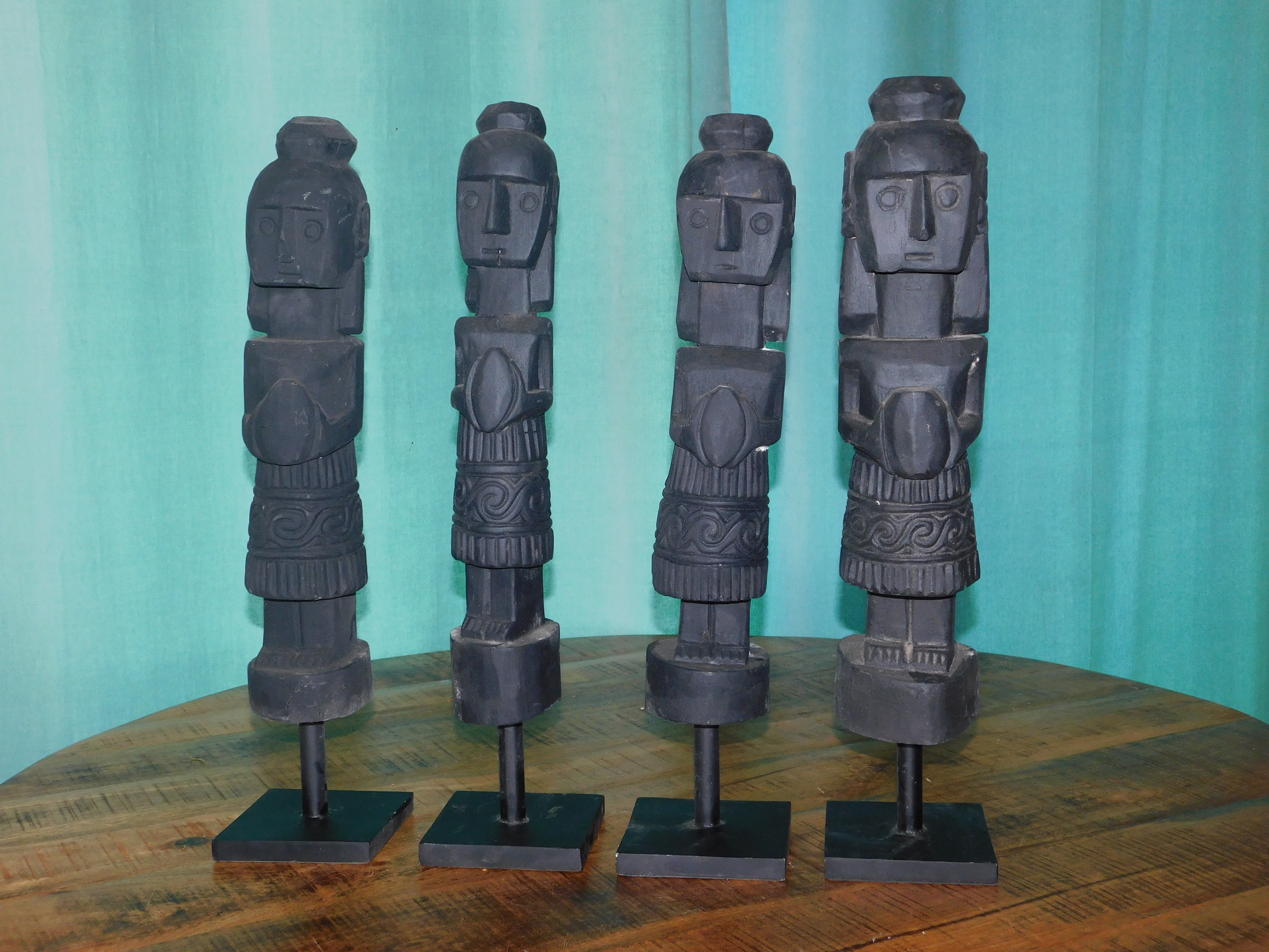 Set van 4 handgesneden Asmat beelden - Tibal Art Wood