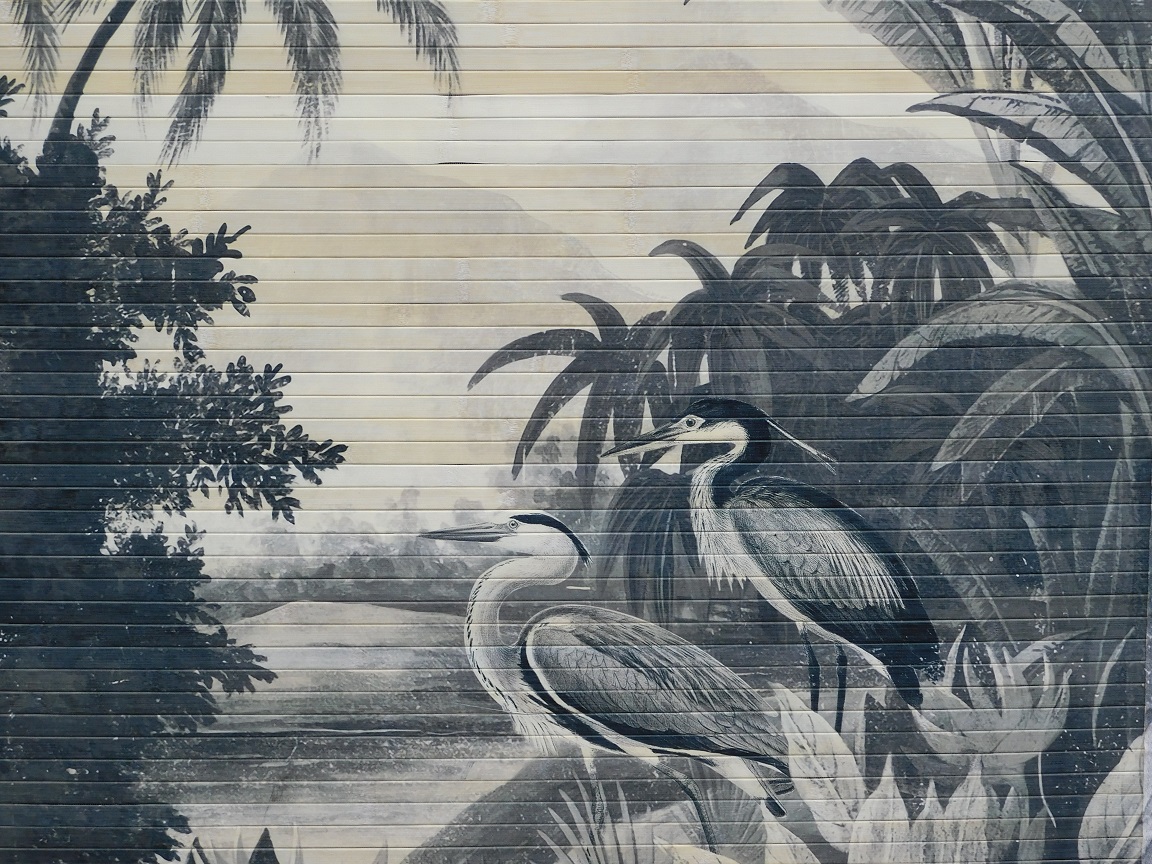 Wanddecoratie bamboe Reigers en natuur - met ophangtouw