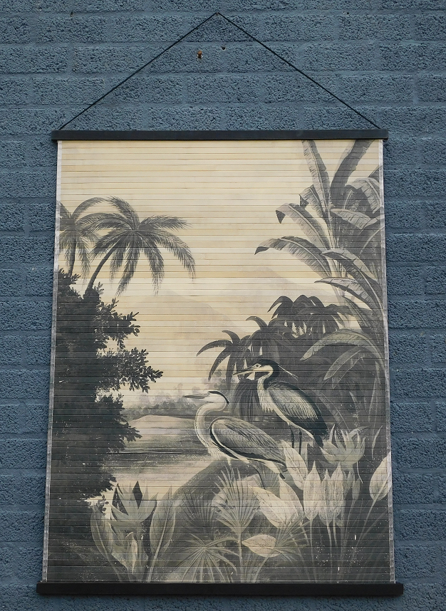 Wanddekoration Bambus Reiher und Natur - mit Aufhängeseil