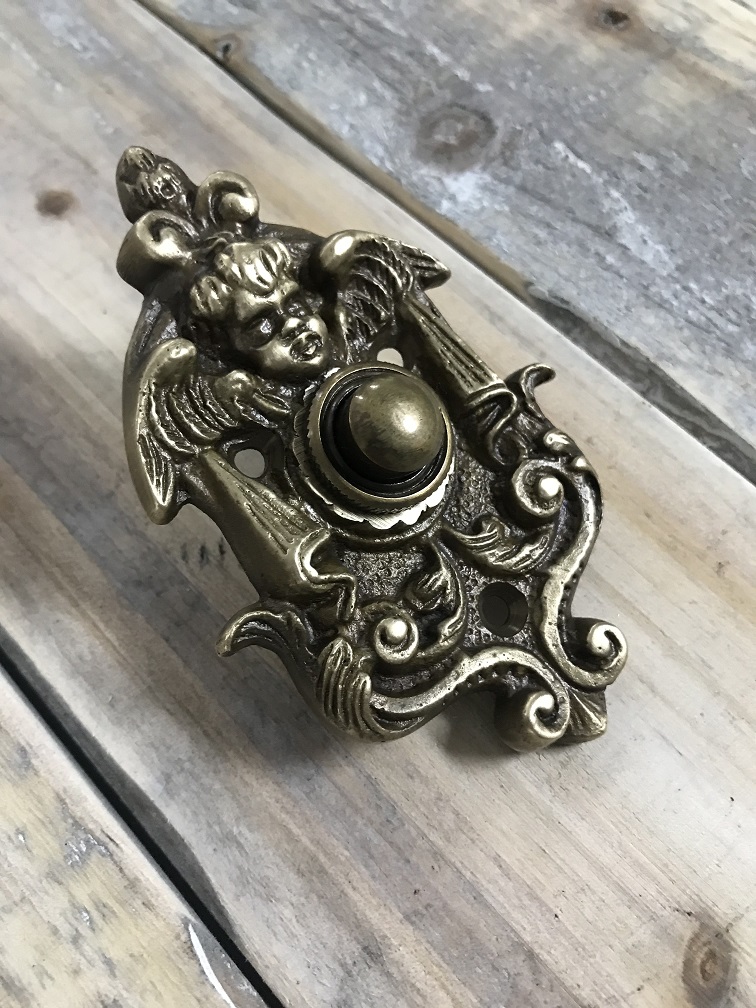 Haustür-Klingel aus Antik-Eisen Türklingel mit Engel gründerzeitliche Klingel 
