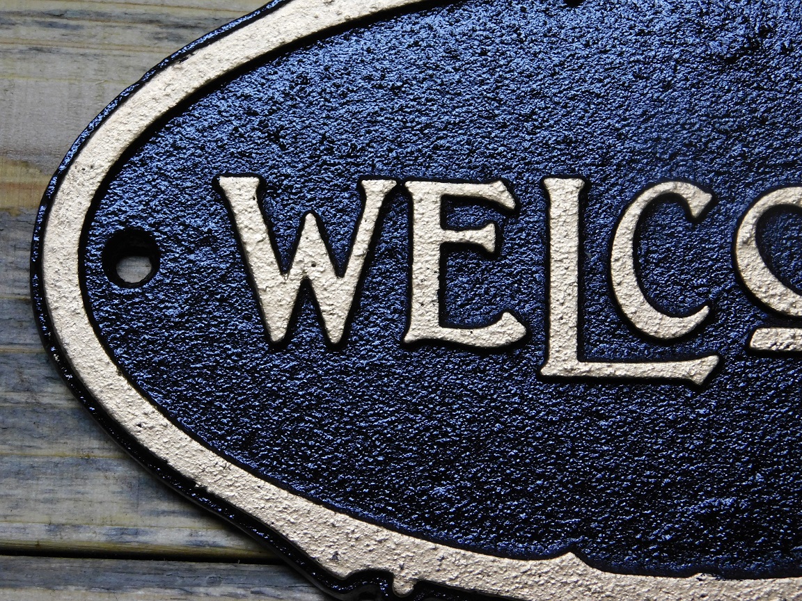 Door sign Welcome - Cast iron - Black with Gold