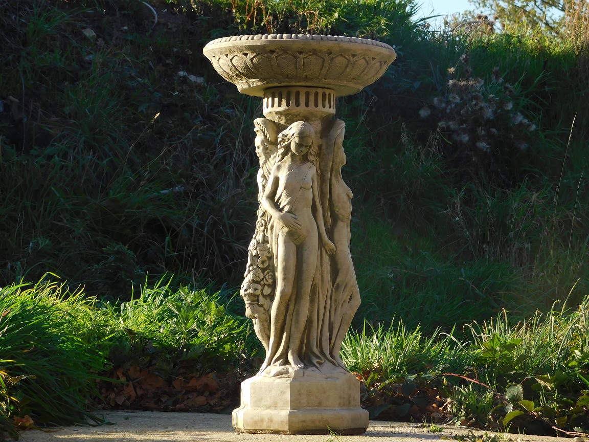 Vogeltränke Gartenvase auf Statue, feiner englischer Steinguss, Spitzenqualität!