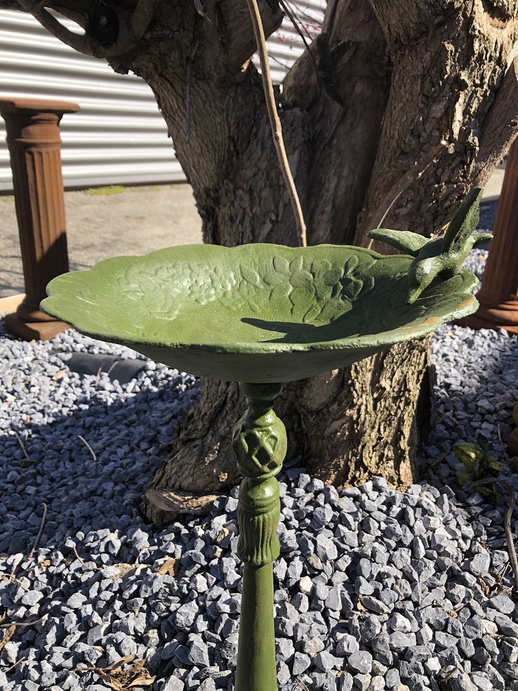 Vogelbad met Hummingbird XL, gietijzer, antiek groen-rust.