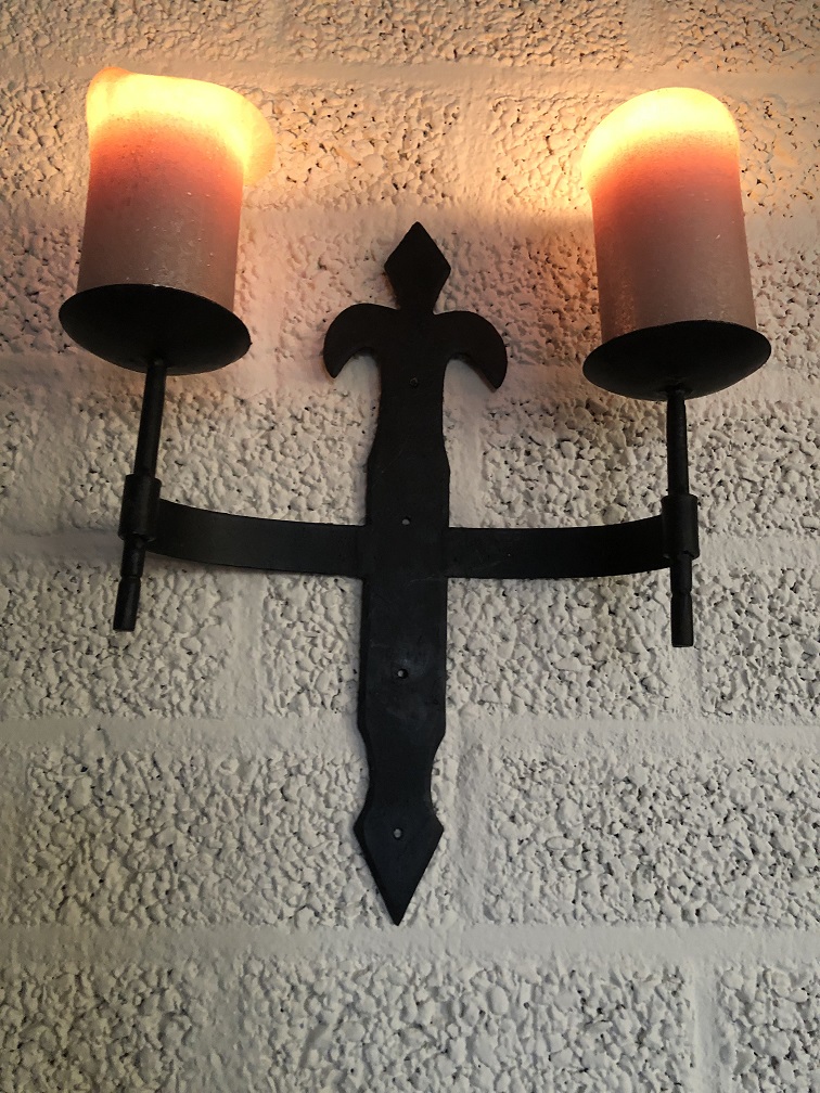 Kerzenhalter, Für 2 Kerzen, Gusseisen, Burgfackel | Eisen, Schwarz | H35,0xB25,0