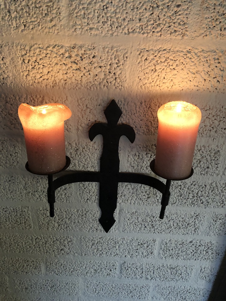 Kerzenhalter, Für 2 Kerzen, Gusseisen, Burgfackel | Eisen, Schwarz | H35,0xB25,0