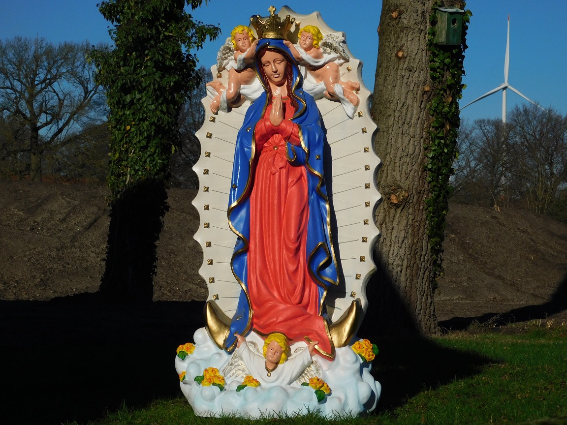 Fors Maria beeld met engelen - polystone - vol in kleur