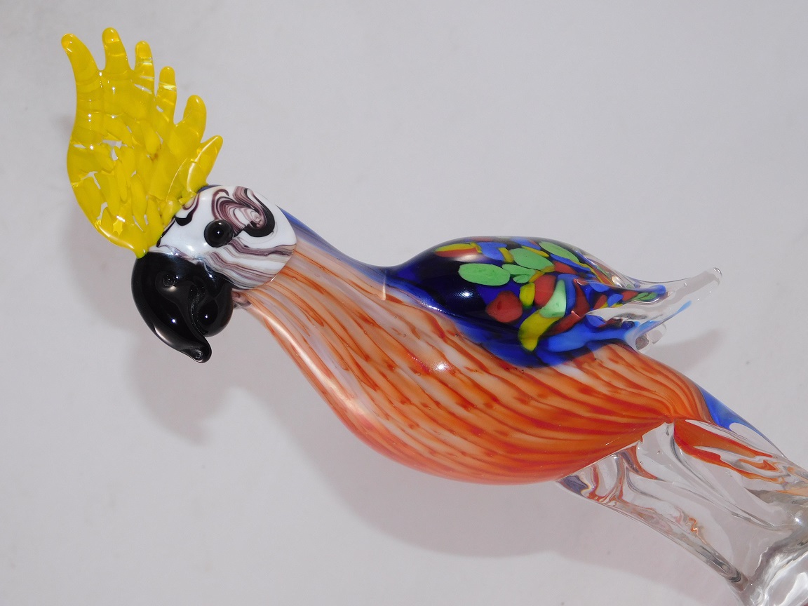 Glasskulptur Papagei im Muranostil