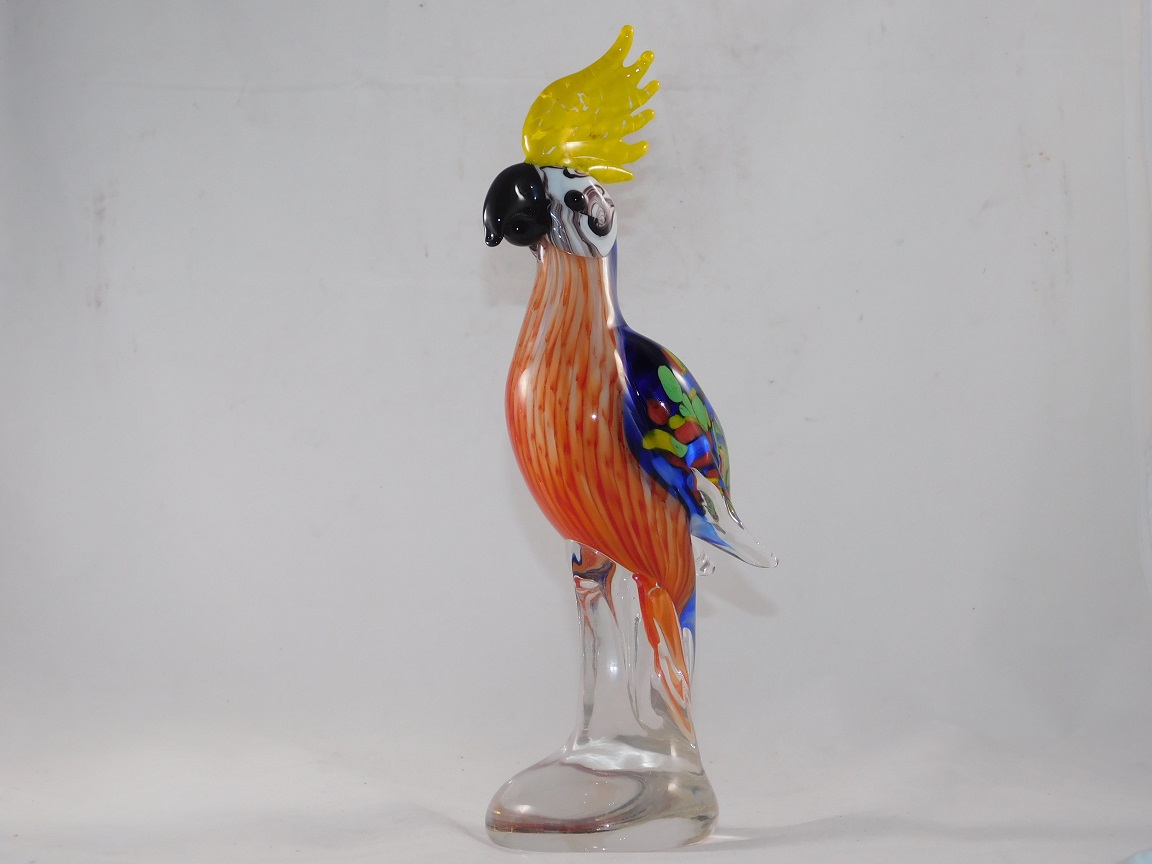 Glasskulptur Papagei im Muranostil