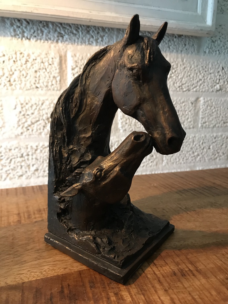 Statue-mare with foal, bookend horses, horse statue in bronze optic, last one