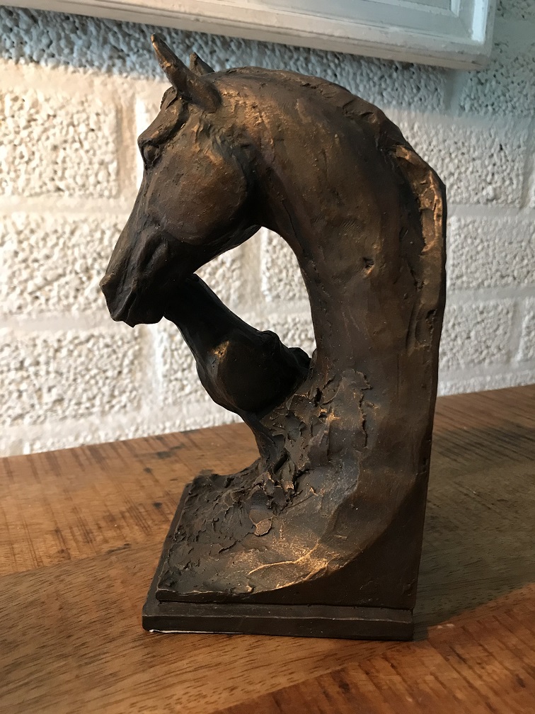 Statue-mare with foal, bookend horses, horse statue in bronze optic, last one