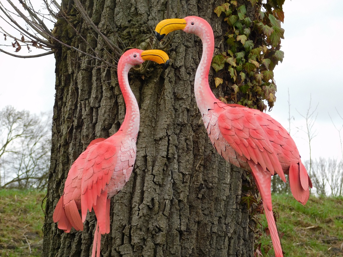 Set Flamingo's - 115 cm - Twee Stuks - Vol in Kleur - Metaal