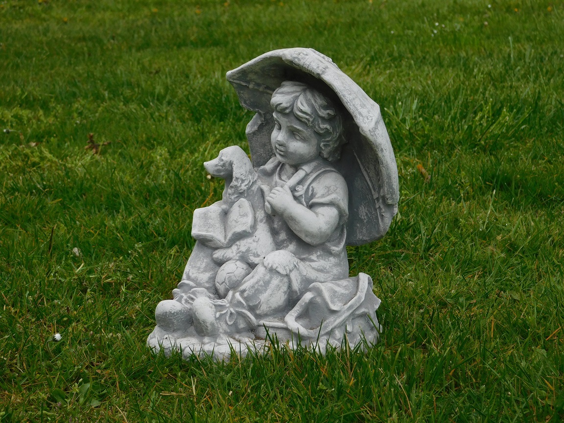 Statue child with dog - solid stone