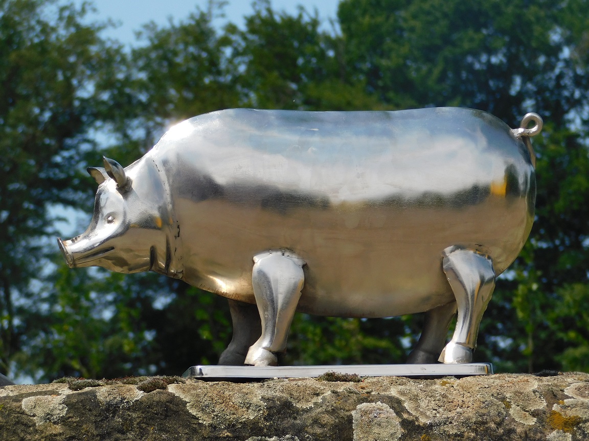 Statue Schwein - Metall - Farbe Chrom - CountryClassicDesign - Decoraties  en Accessoires voor binnen en buiten