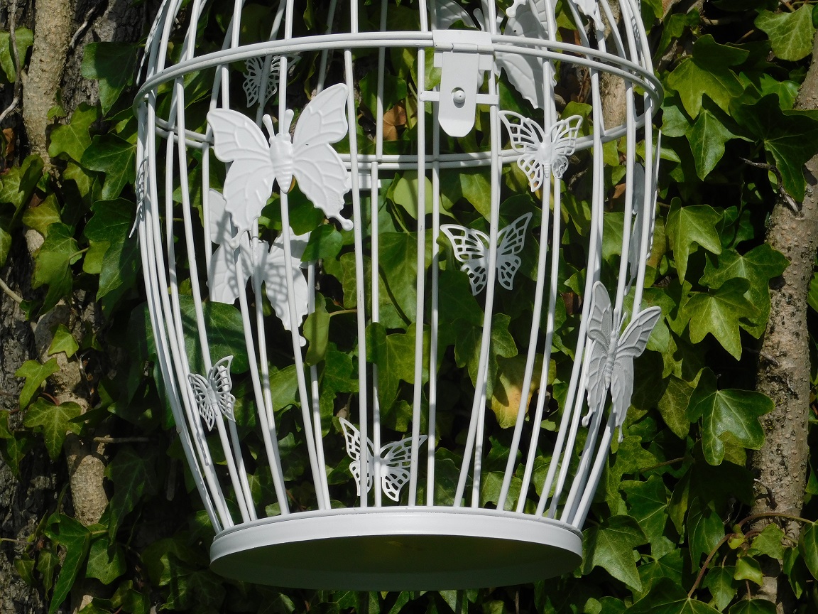 Vogelkäfig mit Schmetterlingen | Metall | Weiß