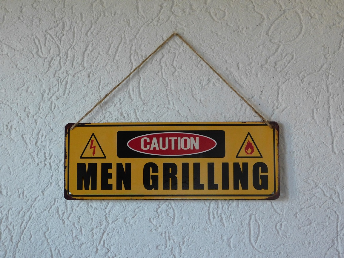 Wandschild - Caution Men Grilling - Metall