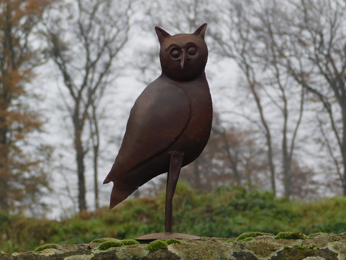 Statue owl - wise owl - metal in cast iron look