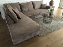 Beautiful hefty new taupe rib fabric corner sofa model