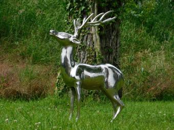 Deer Sculpture - 70 cm - Aluminium in Nickel/Silver Finish - Decorative Sculpture