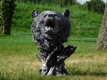 Statue Bear Head - Polystone - Silver Grey with Black