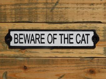 Door sign “'Beware of the Cat”' - Cast iron - Black and White