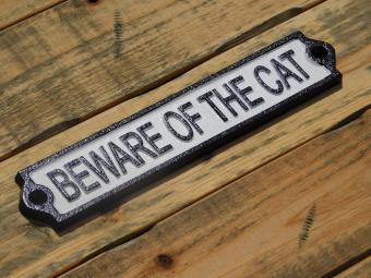 Door sign “'Beware of the Cat”' - Cast iron - Black and White
