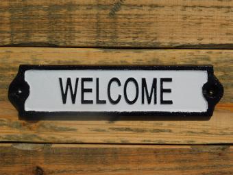 Door sign “'Welcome”' - Cast iron - Black and white