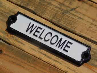 Door sign “'Welcome”' - Cast iron - Black and white
