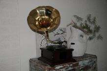 Nostalgic gramophone, record player, wood and metal