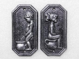 Gietijzeren Toiletbordjes Man & Vrouw – Set van 2 in Old Silver Look