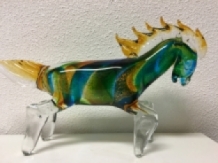 Glass blown horse, full of color, beautiful design.