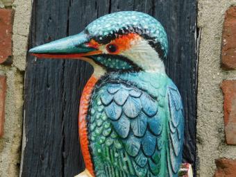 Eisvogel in Farbe - 27 cm - Gusseisen - Wanddekoration