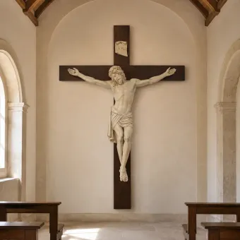 Antique crucifix INRI with Jesus – monumental wall sculpture – 300 cm
