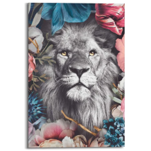 Schilderij Leeuw met Bloemen - 90 x 60 cm