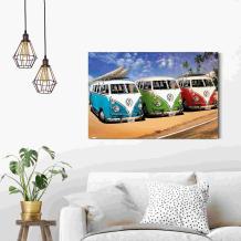 Schilderij Volkswagen Campers - Beach - 90 x 60 cm