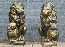 Set van 2 Leeuwen - Zwart/Goud - Polystone