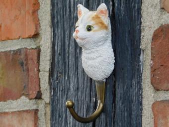 Set van 4 Wandhaken met Kattenkoppen – Polyresin & Messing