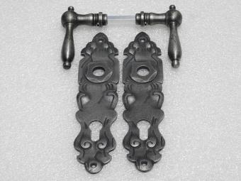 Door Hardware Set - Cambridge Handles + Royale PC 92 Door Plates - Cast Iron, Galvanised