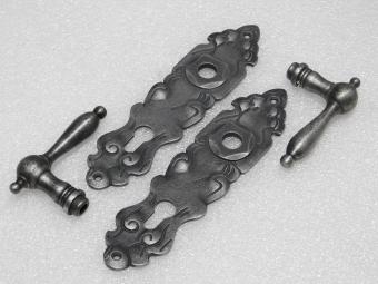 Door Hardware Set - Cambridge Handles + Royale PC 92 Door Plates - Cast Iron, Galvanised