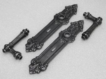Door Hardware Set - Oxford Handles + Heritage BB 72 Door Plates - Cast Iron, Galvanised
