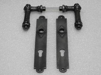 Door Hardware Set - Oxford Handles + Prestige PC 92 Door Plates - Cast Iron, Galvanised