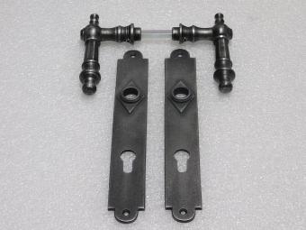 Door Hardware Set - Victoria Handles + Prestige PC 92 Door Plates - Cast Iron, Galvanised