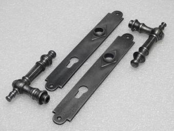 Door Hardware Set - Victoria Handles + Prestige PC 92 Door Plates - Cast Iron, Galvanised