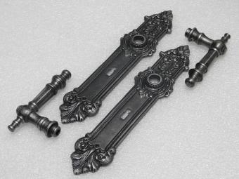 Door Hardware Set - Victoria Handles + Heritage BB 72 Door Plates - Cast Iron, Galvanised