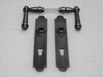 Door Hardware Set - Windsor Handles + Prestige PC 92 Door Plates - Cast Iron, Galvanised