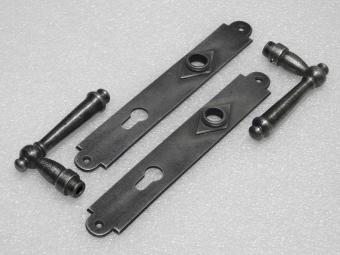 Door Hardware Set - Windsor Handles + Prestige PC 92 Door Plates - Cast Iron, Galvanised
