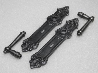 Door Hardware Set - Windsor Handles + Heritage BB 72 Door Plates - Cast Iron, Galvanised